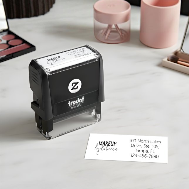 Modern sminkstudio namn returadress självfärgande stämpel (Simple and modern business details stamp - quick to customise for your makeup business)