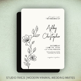 Modern Smokey Black Foliage Outline Bröllop Inbjudningar