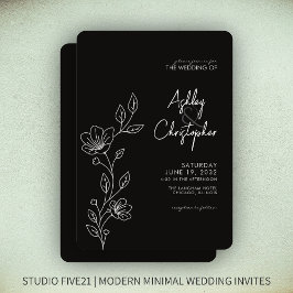Modern Smokey Black Foliage Outline Bröllop Inbjudningar