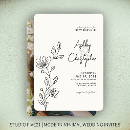 Modern Smokey Black Foliage Outline Photo Bröllop Inbjudningar