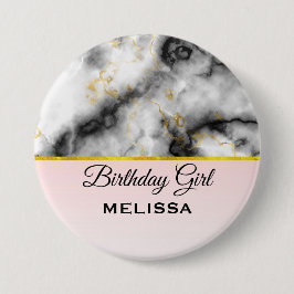 Modern Smoky Grått Marble med Guld Ribbon Birthday Knapp