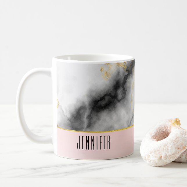 Modern smoky Grått Marble med Guld Ribbon Kaffemugg (Med munk)