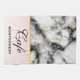 Modern smoky Grått Marble med Guld Ribbon Kökshandduk