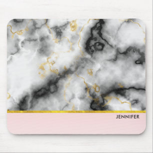 Modern smoky Grått Marble med Guld Ribbon Musmatta