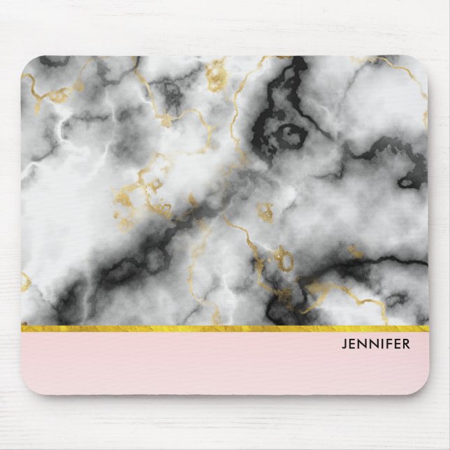 Modern smoky Grått Marble med Guld Ribbon Musmatta (Framsidan)