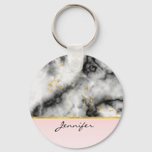 Modern smoky Grått Marble med Guld Ribbon Nyckelring