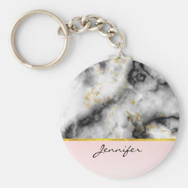 Modern smoky Grått Marble med Guld Ribbon Nyckelring