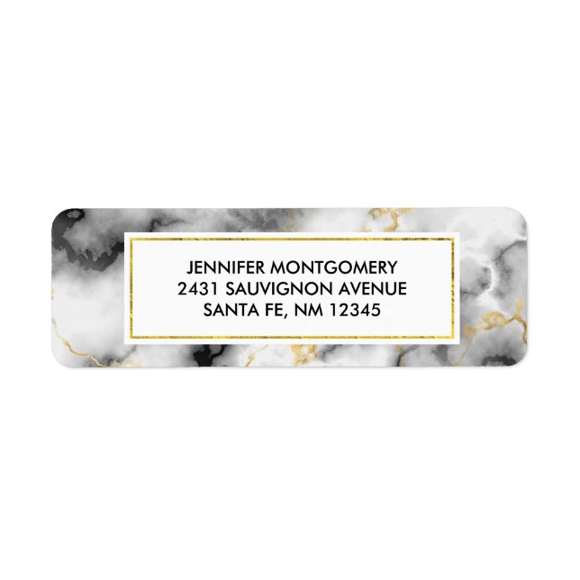 Modern smoky Grått Marble med Guld Ribbon Returadress Etikett (Framsidan)