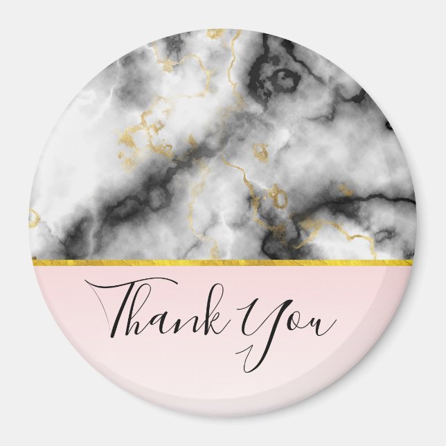 Modern Smoky Grått Marble med Guld Ribbon Tack Magnet (Framsidan)