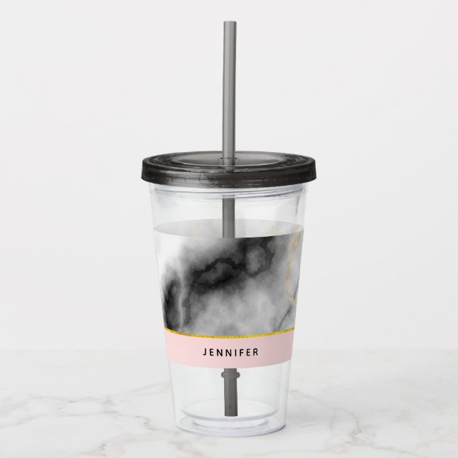Modern smoky Grått Marble med Guld Ribbon Take Away Mugg (Framsida)