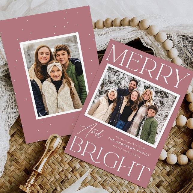 Modern Snapshot Dusty Ro Merry och Bright Photo Julkort (Skapare uppladdad)