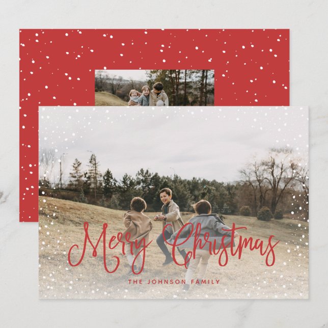 Modern Snö Script 2-foto Julkort (Fram/baksida)