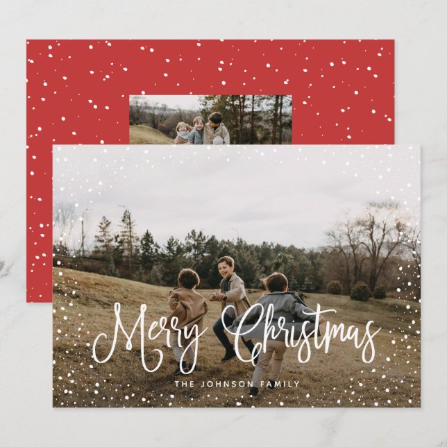Modern Snö Script 2-foto Julkort (Fram/baksida)
