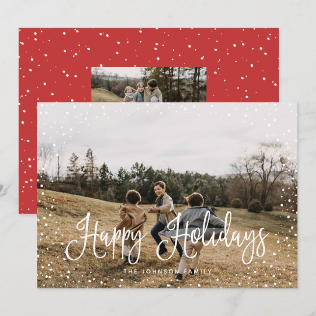 Modern Snö Script 2-foto Julkort (Fram/baksida)