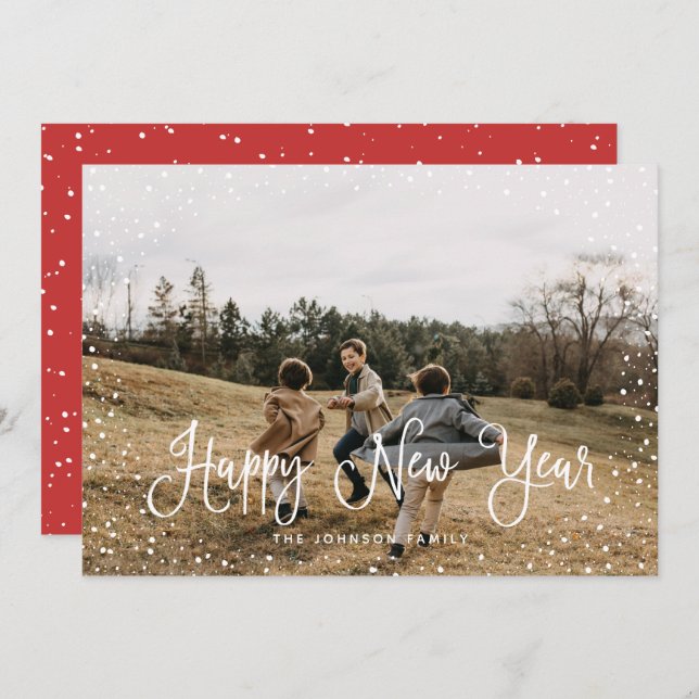 Modern Snö Script 2-foto Julkort (Fram/baksida)