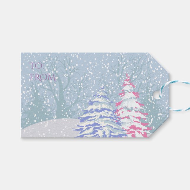 Modern Snö Träd CHANGE FÄRG Presentetikett (Framsidan (Horisontell))