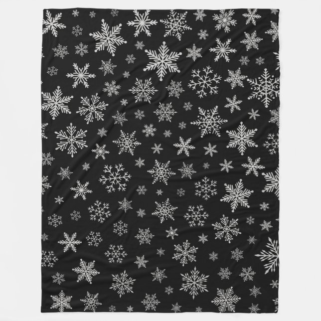 Modern snöflake 2-Black & Silver-Grått Fleecefilt (Framsidan)