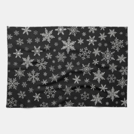 Modern snöflake 2-Black & Silver-Grått Kökshandduk