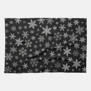 Modern snöflake 2-Black & Silver-Grått Kökshandduk