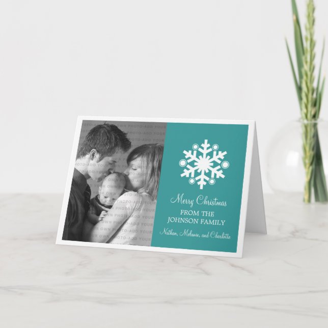 Modern snöflake-Helgdag Card, Teal Helgkort (Framsida)
