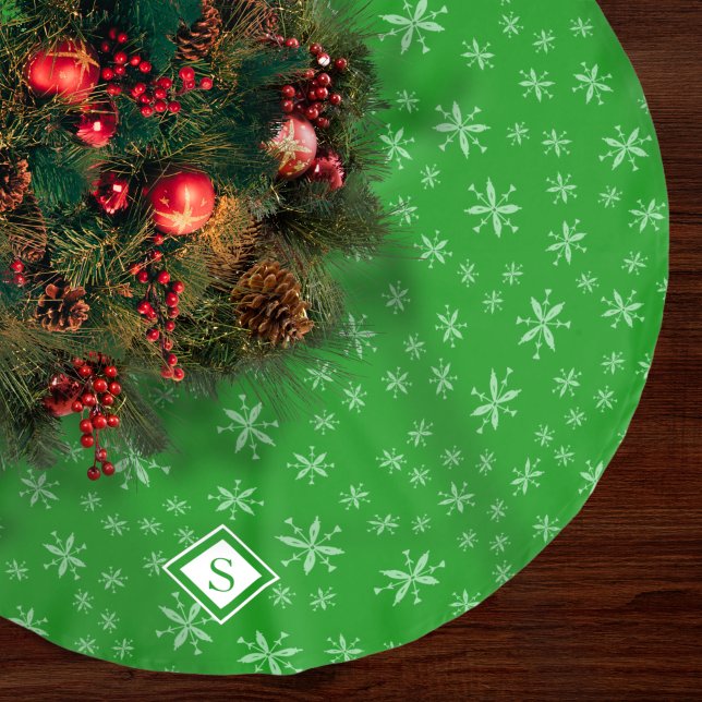 Modern snöflake Mönster Monogram-Grönt jul Julgransmatta Borstad Polyester (Skapare uppladdad)