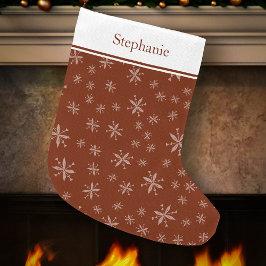 Modern snöflake Mönster Monogrammed Red Stor Julstrumpa