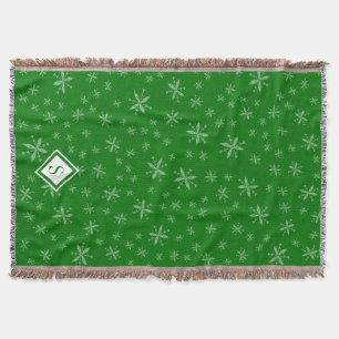 Modern snöflake Mönster på Grönt Monogrammed Filt