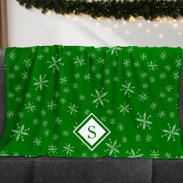 Modern snöflake Mönster på Grönt Monogrammed Fleecefilt