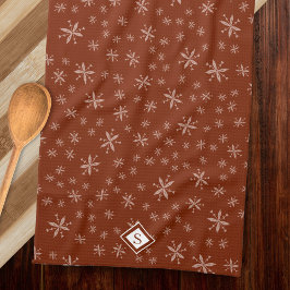 Modern snöflake Mönster på Red Monogrammed Kökshandduk