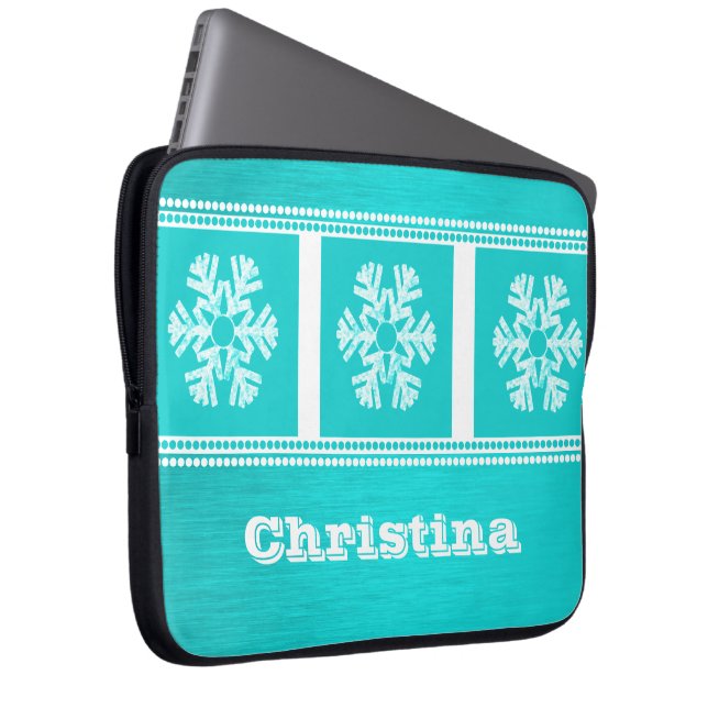 Modern Snöflingor Electronics Sleeve, Aqua Laptop Sleeve (Framsidan Höger)