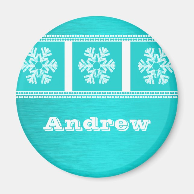Modern Snöflingor Helgdag Magnet, Teal Magnet (Framsidan)