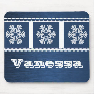 Modern Snöflingor Helgdag Mousepad, Royal Blue Musmatta