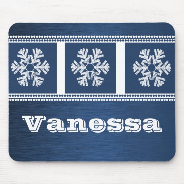 Modern Snöflingor Helgdag Mousepad, Royal Blue Musmatta (Framsidan)