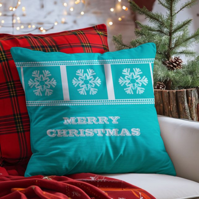 Modern Snöflingor Pillow, Aqua Kudde (Aqua Modern Snowflakes Throw Pillow)