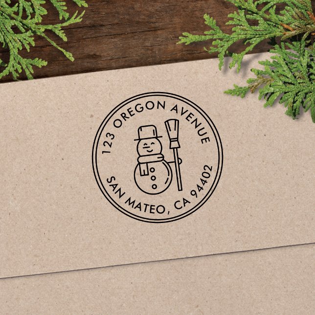 Modern Snögubbe Helgdag Round-Returadress Självfärgande Stämpel (Skapare uppladdad)