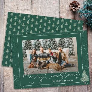 Modern Snöig Skogs Jul Familjefoto Julkort