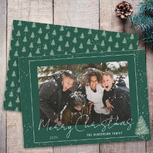 Modern Snöig skogs Jul Familjefoto Julkort