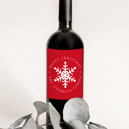 Modern Snommflake Red Helgdag Vinflaska Etikett