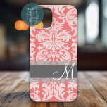 Modern Snöre Damask Pattern Coral och Grått<br><div class="desc">Trendig och feminin blommigt är skadligt för populärt färg. Dammen har en vismisk kalkbräda.</div>