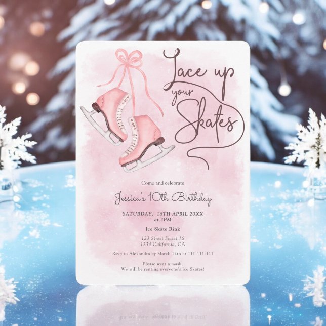 Modern snöre upp dina skridskor på isskridfodral inbjudningar (Modern lace up your skates ice skate birthday invitation)