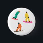 Modern Snowboarders Winter Illustration Knapp<br><div class="desc">Snöborrar i färglös kostym. Coola vismisk illustration av färglösa snödränder,  snöbäddning nedför berg på färskt snö-pulver. Snowboard och Julafton utomhussport. Snowboarder-gåvor. Snowboardprodukter från party vid jul</div>