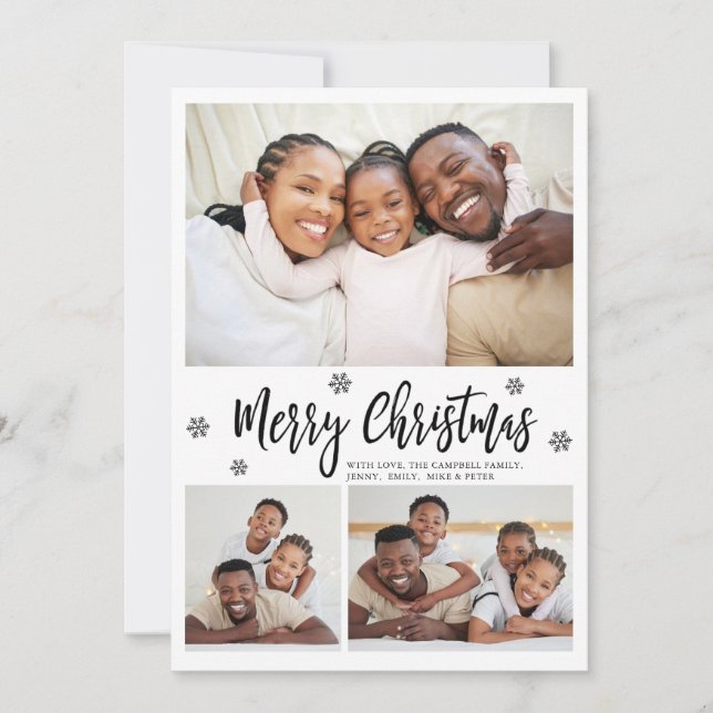 Modern Snowflake 3 Photo Collage Christmas Holiday Julkort (Framsida)