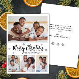 Modern Snowflake 4 Photo Collage Christmas Julkort