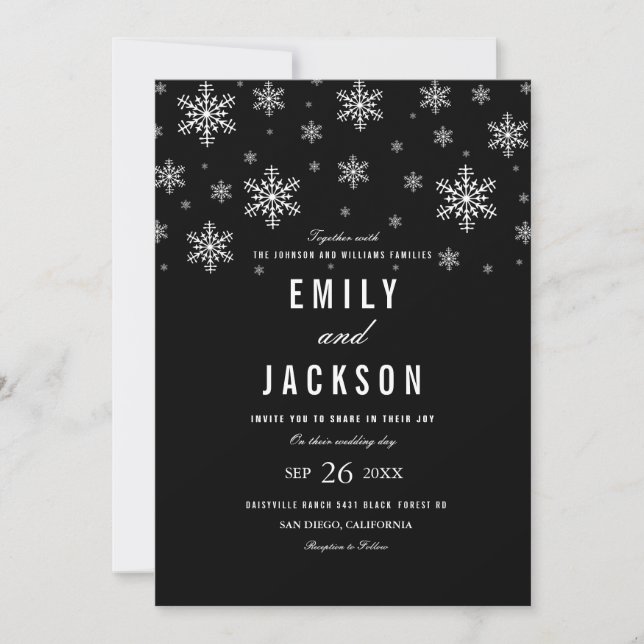 Modern Snowflake Black & White Wedding-inbjudan Inbjudningar (Framsida)