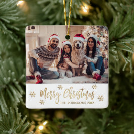 Modern Snowflake Gold and White Photo Christmas Julgransprydnad Keramik