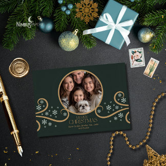 Modern Snowflake Green Folded Photo Holiday Card Kort