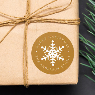 Modern Snowflake Guld Helgdag Sticker Runt Klistermärke
