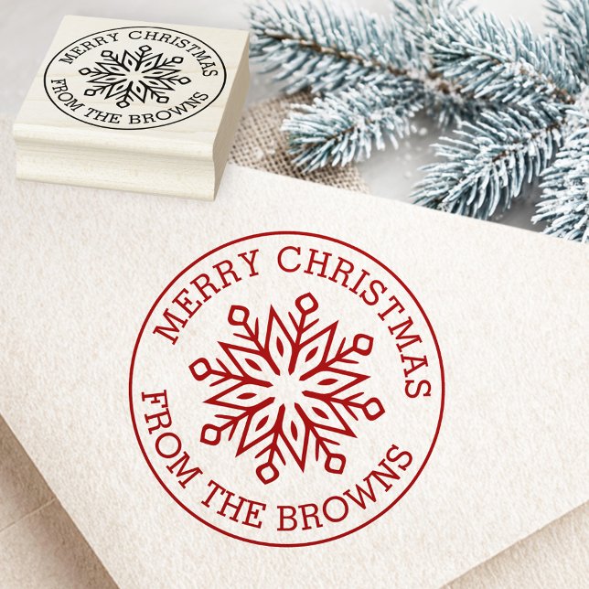 Modern snowflake name greeting Merry Christmas Stämpel (Modern snowflake name greeting Merry Christmas Rubber Stamp)
