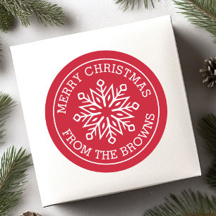 Modern snowflake namn red God jul Runt Klistermärke