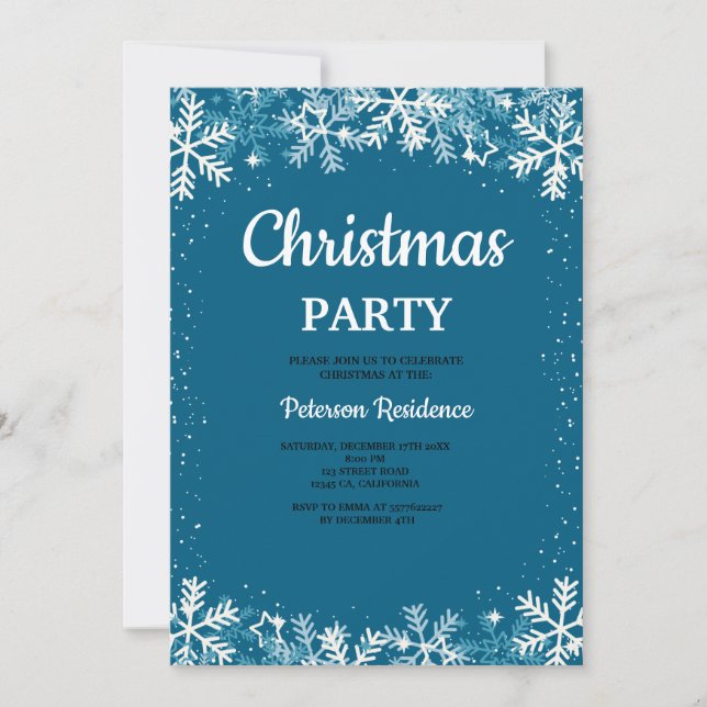 Modern snowflake pine navy winter Christmas party  Inbjudningar (Framsida)